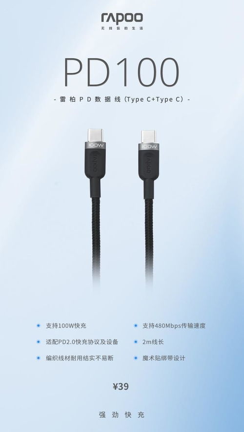強勁快充新體驗 雷柏PD100 Type-C數據線上市，秒速回血不過熱